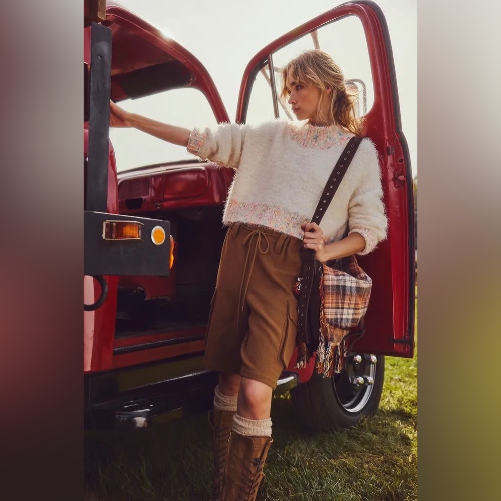 NWOT FREE PEOPLE Charli Wool Longline Cargo Shorts In Bronze Brown MRSP $148 - Picture 2 of 12